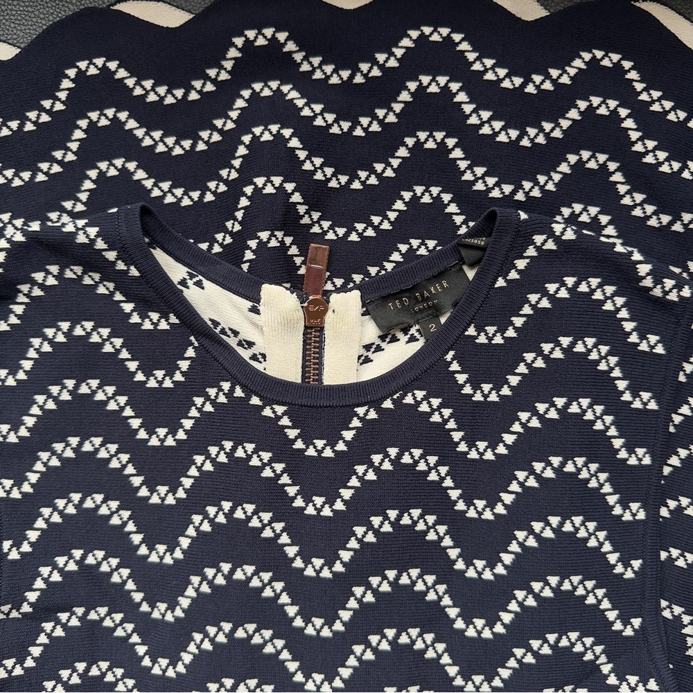 Ted Baker London Bryena Jacquard Fit-and-Flare Navy Mini Dress Size 2 - Picture 11 of 14